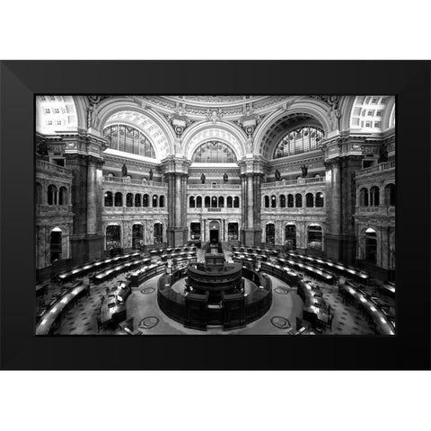 Main Reading Room. View from above showing researcher desks. Library of Congress Thomas Jefferson Bu Black Modern Wood Framed Art Print by Highmith, Carol
