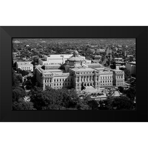 View of the Library of Congress Thomas Jefferson Building from the U.S. Capitol dome, Washington, D. Black Modern Wood Framed Art Print by Highmith, Carol