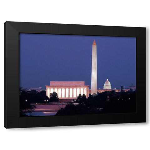 Our treasured monuments at night, Washington D.C. - Vintage Style Photo Tint Variant Black Modern Wood Framed Art Print by Highmith, Carol