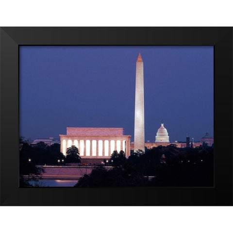 Our treasured monuments at night, Washington D.C. - Vintage Style Photo Tint Variant Black Modern Wood Framed Art Print by Highmith, Carol
