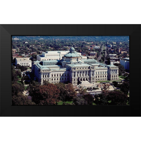 View of the Library of Congress Thomas Jefferson Building from the U.S. Capitol dome, Washington, D. Black Modern Wood Framed Art Print by Highmith, Carol