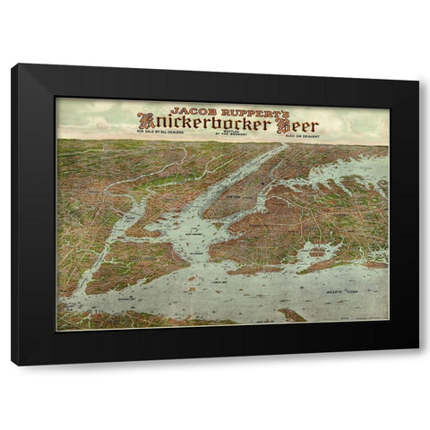 Panoramic view of New York City and vicinity, 1912 Black Modern Wood Framed Art Print by Beer, Knickerbocker