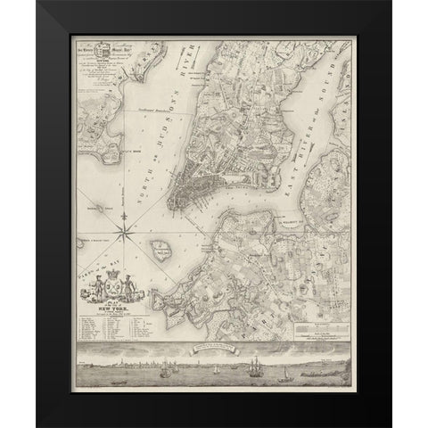 Plan of the City of New York, copied from the Ratzer Map. Surveyed in the Years 1766-1767. Black Modern Wood Framed Art Print by New York Common Council