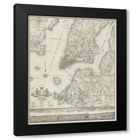 Plan of the City of New York, copied from the Ratzer Map - Decorative Blue Shading Black Modern Wood Framed Art Print by New York Common Council