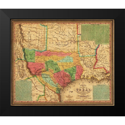 New map of Texas : with the contiguous American and Mexican states, 1835 Black Modern Wood Framed Art Print by Mitchell, S. Augustus