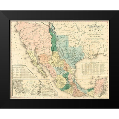 A map of the United States of Mexico : as organized and defined by the several acts of the Congress  Black Modern Wood Framed Art Print by Tanner, Henry Schenck