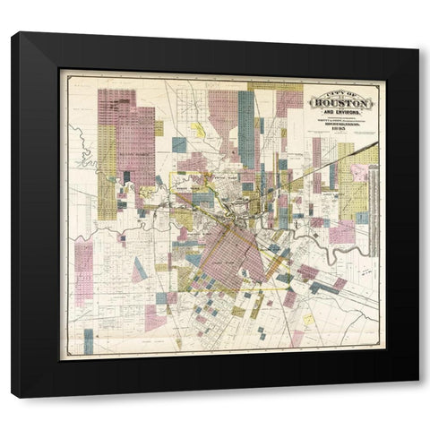 City of Houston and environs, 1895 Black Modern Wood Framed Art Print by Whitty & Stott