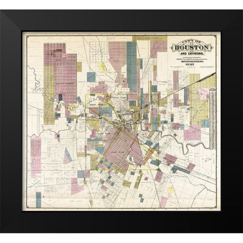City of Houston and environs, 1895 Black Modern Wood Framed Art Print by Whitty & Stott