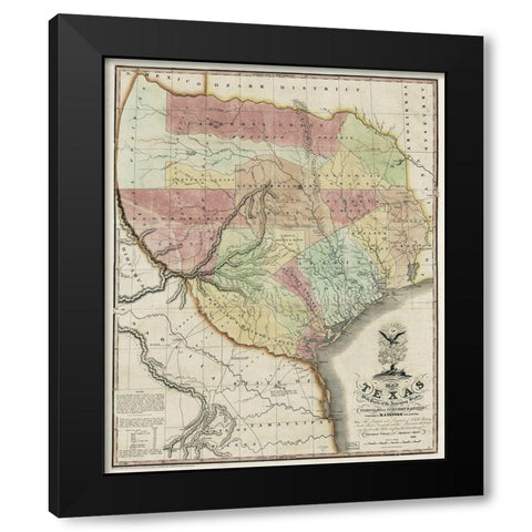 Map of Texas with parts of the adjoining states, 1837 Black Modern Wood Framed Art Print with Double Matting by Tanner, Henry Schenck