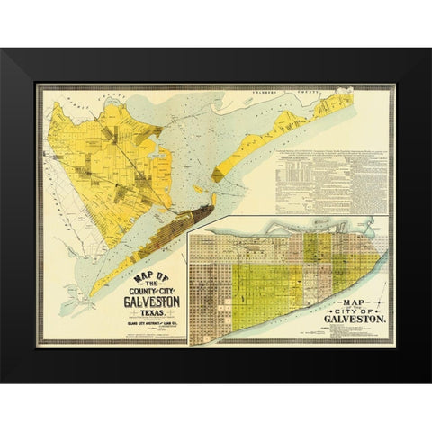 Map of the county and city of Galveston, Texas, 1891 Black Modern Wood Framed Art Print by Island City Abstract and Loan Co.