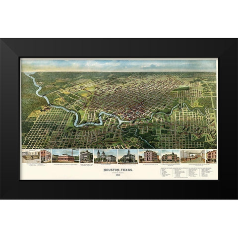 Houston, Texas, 1891 Black Modern Wood Framed Art Print by Unknown 19th Century Cartographer