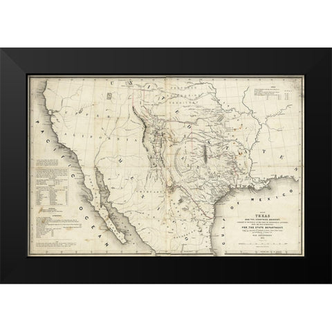 Map of Texas and the countries adjacent, 1844 Black Modern Wood Framed Art Print by Emory, William H.
