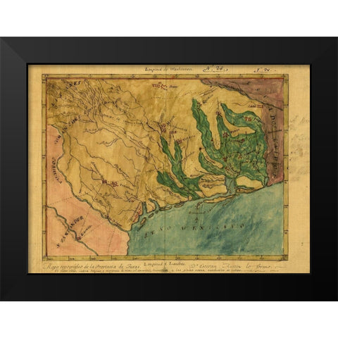Mapa topografico de la provincia de Texas, ca 1822 Black Modern Wood Framed Art Print by Austin, Stephen F.