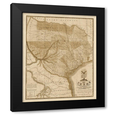 Map of Texas with parts of the adjoining states, 1837 - Decorative Sepia Black Modern Wood Framed Art Print by Tanner, Henry Schenck