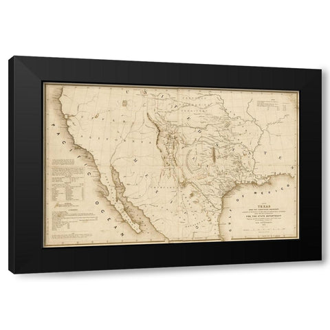 Map of Texas and the countries adjacent, 1844  - Decorative Sepia Black Modern Wood Framed Art Print by Emory, William H.
