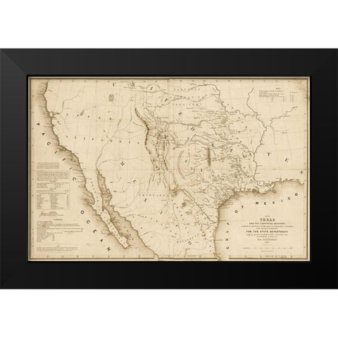 Map of Texas and the countries adjacent, 1844  - Decorative Sepia Black Modern Wood Framed Art Print by Emory, William H.