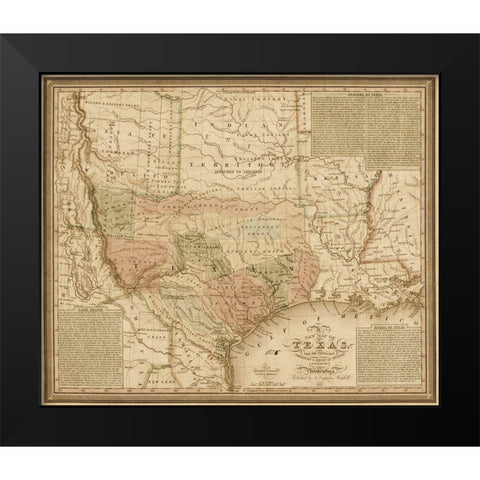 New map of Texas : with the contiguous American and Mexican states, 1835 - Decorative Sepia Black Modern Wood Framed Art Print by Mitchell, S. Augustus