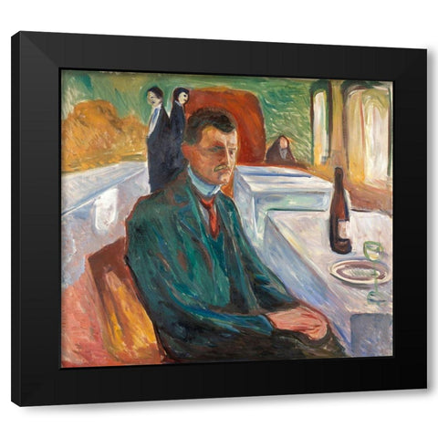 Self-Portrait with a Bottle of Wine, 1906 Black Modern Wood Framed Art Print with Double Matting by Munch, Edvard