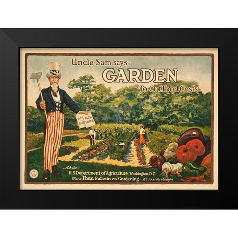 Uncle Sam says - garden to cut food costs, 1917 Black Modern Wood Framed Art Print by Unknown 20th Century American Artist