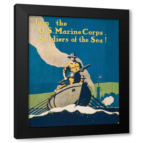 Join the U.S. Marine Corps Soldiers of the Sea!, 1914/1918 Black Modern Wood Framed Art Print with Double Matting by Unknown 20th Century American Artist