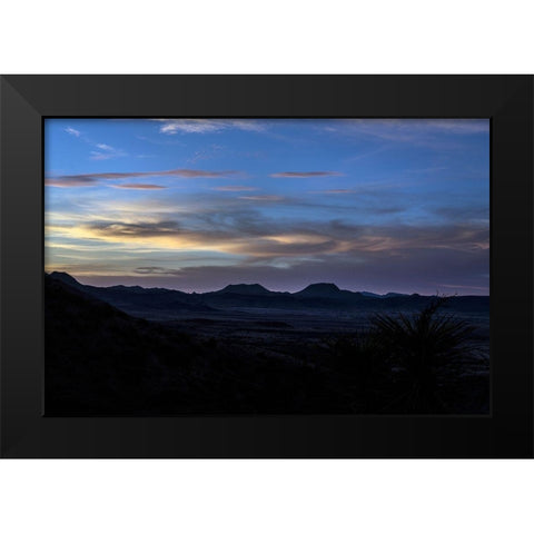 Sunset over the low mountains in the rugged terrain north of Big Bend National Park in the Trans-Pe Black Modern Wood Framed Art Print by Highmith, Carol
