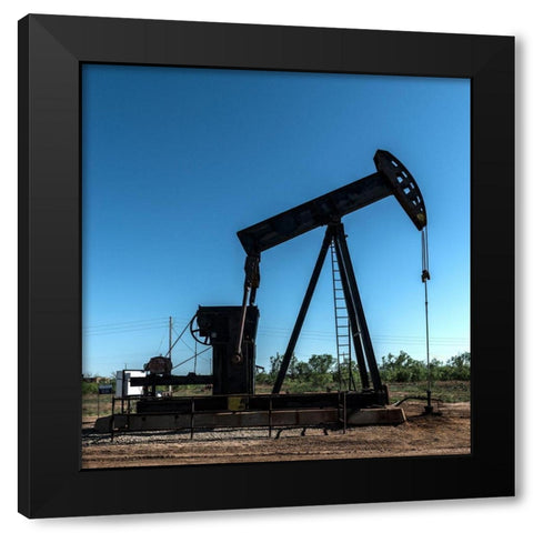 A pumpjack in Wichita County, TX Black Modern Wood Framed Art Print with Double Matting by Highmith, Carol