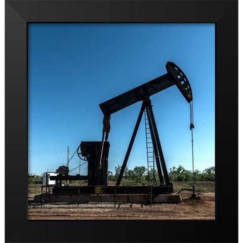 A pumpjack in Wichita County, TX Black Modern Wood Framed Art Print by Highmith, Carol