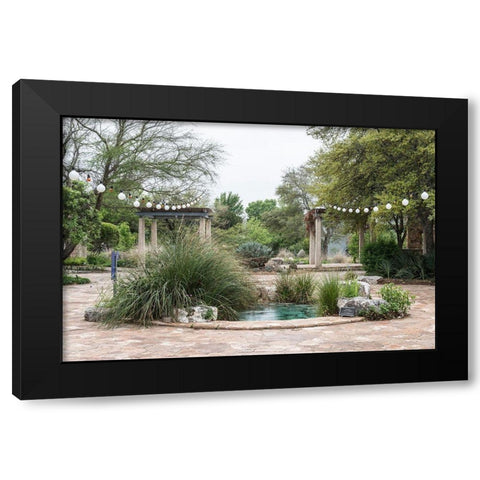 Water feature in a courtyard at the Lady Bird Johnson Wildflower Center, near Austin, TX Black Modern Wood Framed Art Print with Double Matting by Highmith, Carol