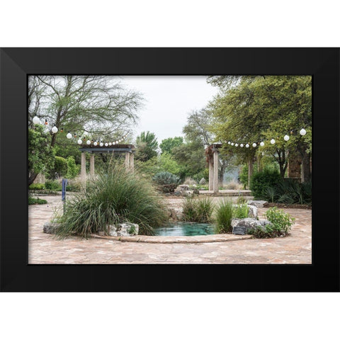 Water feature in a courtyard at the Lady Bird Johnson Wildflower Center, near Austin, TX Black Modern Wood Framed Art Print by Highmith, Carol