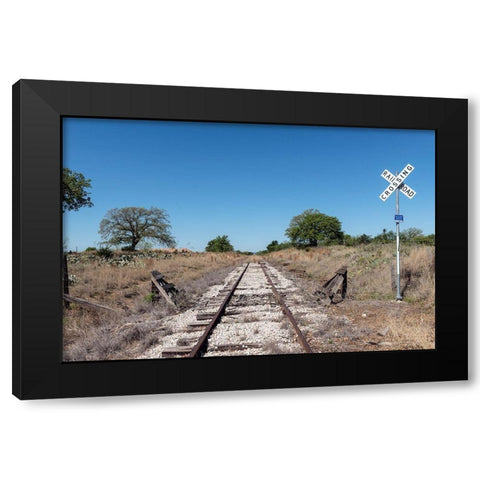 Lonely, little-used stretch of railroad tracks in the Texas Hill Country, near Burnet Black Modern Wood Framed Art Print by Highmith, Carol