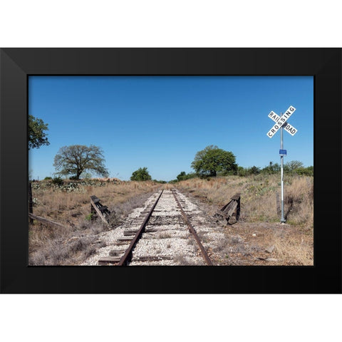 Lonely, little-used stretch of railroad tracks in the Texas Hill Country, near Burnet Black Modern Wood Framed Art Print by Highmith, Carol