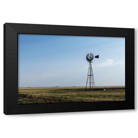 Windmill in rural Gray County in the Texas panhandle Black Modern Wood Framed Art Print by Highmith, Carol