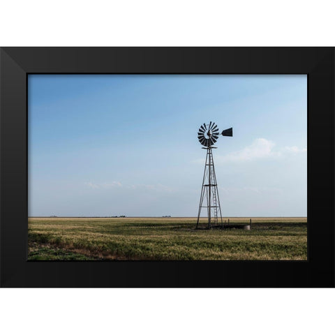 Windmill in rural Gray County in the Texas panhandle Black Modern Wood Framed Art Print by Highmith, Carol