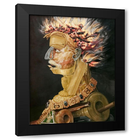 Fire Black Modern Wood Framed Art Print by Arcimboldo, Giuseppe