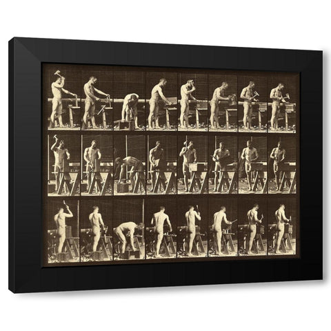 Motion Study: Woodwork Black Modern Wood Framed Art Print with Double Matting by Muybridge, Eadweard J.