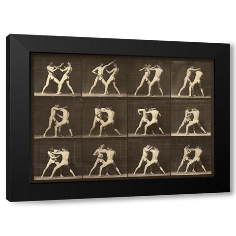 Motion Study: Men Fighting Black Modern Wood Framed Art Print with Double Matting by Muybridge, Eadweard J.