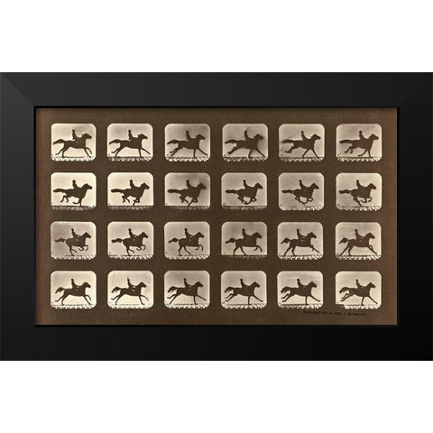 Motion Study: Man Riding A Galloping Horse Black Modern Wood Framed Art Print by Muybridge, Eadweard J.