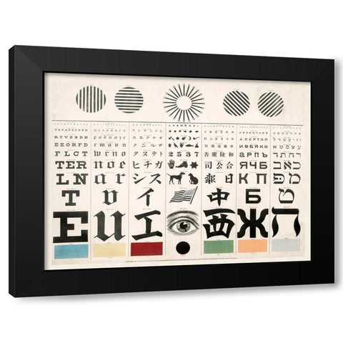 Multi-Lingual Eye Chart, ca. 1907 - Dark Background Black Modern Wood Framed Art Print with Double Matting by Mayerle, George