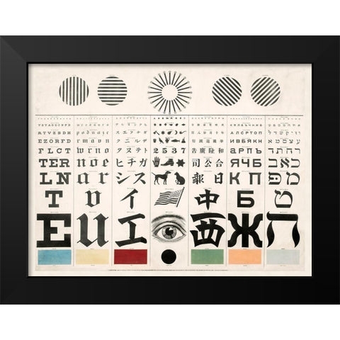 Multi-Lingual Eye Chart, ca. 1907 - Dark Background Black Modern Wood Framed Art Print by Mayerle, George