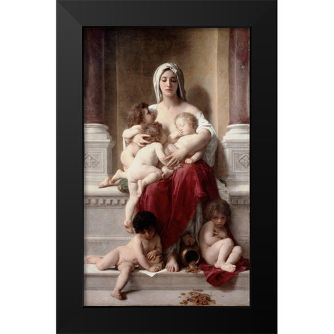 Charity Black Modern Wood Framed Art Print by Bouguereau, William-Adolphe