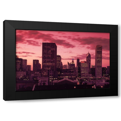 Skyline at dusk Chicago Illinois Black Modern Wood Framed Art Print by Highsmith, Carol
