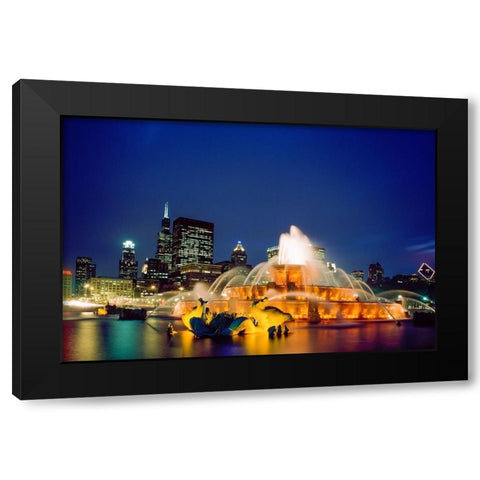 Dusk view of Buckingham Fountain in Chicago Illinois Black Modern Wood Framed Art Print by Highsmith, Carol