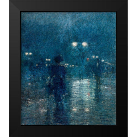 Fifth Avenue Nocturne Black Modern Wood Framed Art Print by Hassam, Childe