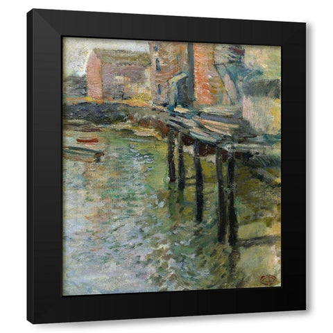 Deserted Wharf The Old Mill at Cos Cob Black Modern Wood Framed Art Print with Double Matting by Twachtman, John Henry