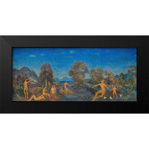 Hermes and the Infant Dionysus Black Modern Wood Framed Art Print by Davies, Arthur B