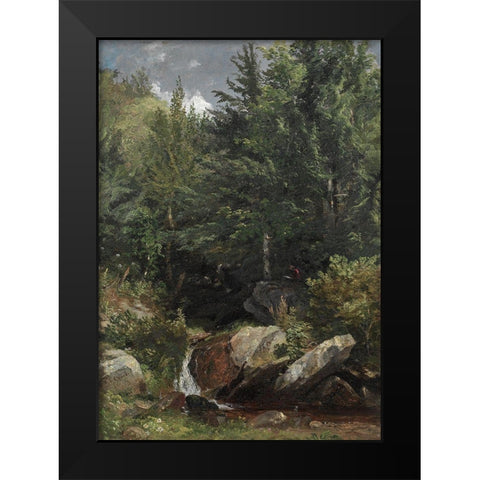 Trees and a Stream on a Hillside Black Modern Wood Framed Art Print by Cropsey, Jasper F