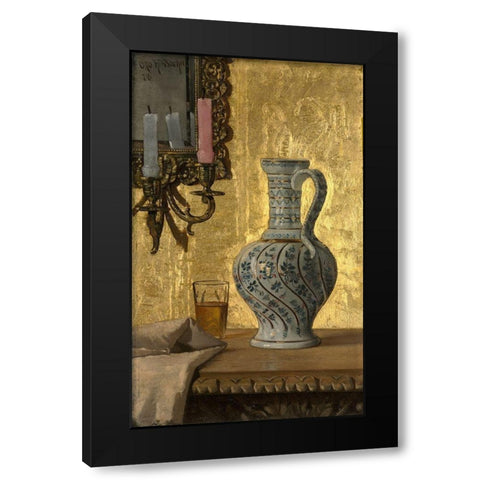Pitcher and a Glass on a Table Black Modern Wood Framed Art Print by Bacher, Otto H