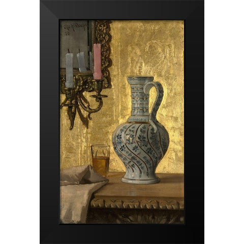 Pitcher and a Glass on a Table Black Modern Wood Framed Art Print by Bacher, Otto H