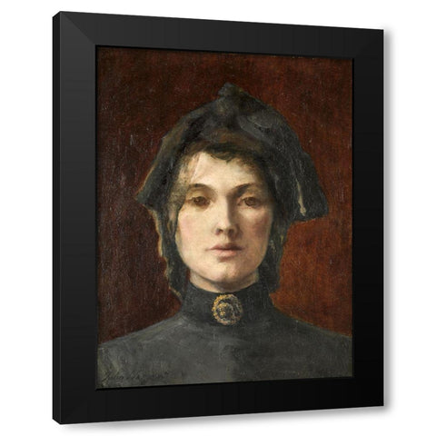 Head of a Girl Black Modern Wood Framed Art Print with Double Matting by America, Early 20th Century