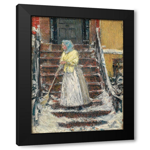 Sweeping Snow Black Modern Wood Framed Art Print with Double Matting by Hassam, Childe
